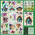 Detailed view of 9 double-sided Mardi Gras static window decals with masks and balloons - 9 Sheets / Mardi Gras Theme Set (KHJ23001)