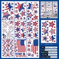 Detailed sheet layout of 4th of July window clings with flags and fireworks patterns - Stars & Flags Independence Day Combo Style (DLR23008)