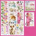 9-piece set of watercolor tulip and butterfly static window clings with pink truck design - Spring Tulip Animal Set (CJ23011) / 20x30cm x 9 Sheets