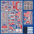Nine sheets of Independence Day window clings with stars and stripes designs for glass - Independence Day Bunting Combo Style (2305)