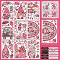 Valentines Day window decals featuring pink gnomes and hearts, 9 sheets of static stickers - Pink Heart Gnomes (QRJ23008)