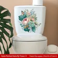 Handgemalter Toilettenaufkleber mit Schmetterlings- und Blumenmuster in Grün Rosa - Handgemalte Schmetterlingsblume A (CH33169P) / 30x30cm