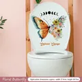 Floral butterfly toilet lid decal with Moon phases and Embrace Change text 27x27cm - Flower Butterfly Sunflower Moon Phases (CH33017) / 30x30cm