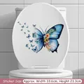 Blue floral butterfly wall sticker for bathroom toilet cover, size 33.6x23.3cm - Floral Dream Butterfly Blue Butterflies (CH33018) / 30x30cm