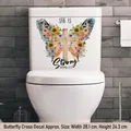 Floral butterfly cross wall sticker with 'She Is Strong' quote for bathroom decor - Butterfly Cross Sunflower (CH33019) / 30x30cm