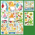 Juego de 9 pegatinas estáticas de gnomos de verano con palmeras y motivos frutales - Pegatinas de Ventana de Verano Set 1