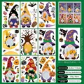 Set of 9 double-sided Halloween window clings featuring gnomes, pumpkins and bats - Style H (Set of 9 Sheets)