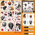 Halloween window static stickers set with 9 sheets featuring bloody handprints and skulls - Skeleton Head And Pumpkin Horror Style (W3)