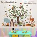 Stickers muraux animaux de la forêt avec ours et éléphant, 90x72cm pour chambre enfant - Maison de la Forêt B (CH39144AB)