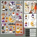 9-sheet set of Halloween static window decals featuring pumpkins, gnomes, and bats - Cartoon Elf And Bat Style (W5)