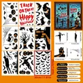 Halloween silhouette window clings set with bats and pumpkins for party decor - Witch And Castle Silhouette Style (W7)