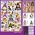 Halloween static window clings set with pumpkin ghost and dwarf designs in purple - Cartoon Gnome And Haunted House Mix Style (W10)