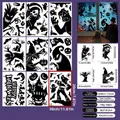 9 sheets Halloween window clings featuring 64 black silhouettes of witches and pumpkins - Jack Skellington Silhouette Style (W12)