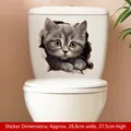 3D cat wall sticker with grey kitten effect for bathroom and toilet lid decor - Grey White Kitten (CH33360)