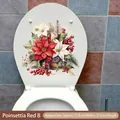 Waterproof Christmas Poinsettia toilet lid sticker with pine cones and red berries - Christmas Red B (CH33054)