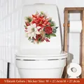 Floral toilet lid sticker with red poinsettia and lilies, waterproof PVC 27x28cm size - Christmas Red Flowers (CH33052)