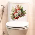 Christmas Poinsettia toilet decal with red berries and pine needles 27.7x27.5cm - Christmas Red E (CH33057)