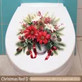 Christmas floral toilet lid decal with red flowers and pine cones, 27.7x27.3cm size - Christmas Red D (CH33056)