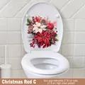 Waterproof Christmas Poinsettia toilet seat sticker with red floral berries decor - Christmas Red C (CH33055)
