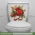 Christmas toilet sticker featuring poinsettia and berries for bathroom decor - Christmas Red Vase Style (CH33058)