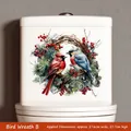 Floral toilet sticker with bird wreath pattern in 27.6x27.7cm size for bathroom decor - Bird Wreath B (CH33036)