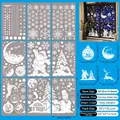 Detail view of 9-sheet Christmas static window clings set with snowflakes and reindeer - White Silhouette Snowflake Style (S15)