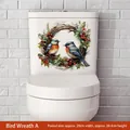 Waterproof PVC bird wreath toilet sticker A with colorful berries and green leaves - Bird Wreath A (CH33035)