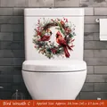 Winter cardinal bird and red berry wreath decal for toilet tank decoration, 28x27cm size - Cardinal Wreath (CH33037)