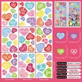 Detail of 9-sheet Valentine's Day static window stickers with colorful heart designs - Colored Hearts Phrases Theme (Q09)