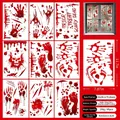 Halloween static window clings featuring red bloody handprints and skulls, 9-sheet set - Style Q (Set of 9 Sheets)