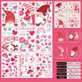 Detailed sheet view of Valentine's Day gnome window clings with dimensions and 9-piece set layout - Gnome Rainbow Style (Q02)