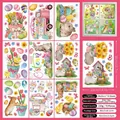 Easter static window clings set featuring 70 cute bunnies and colorful egg stickers - Easter Rabbit With Basket Style (FHJ23010) / 9 Pieces Pack