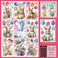 Easter bunny and colorful egg static window clings set of 9 sheets for glass decor - Illustrated Rabbit And Decor Egg Style (FHJ23011) / 9 Pieces Pack