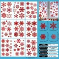 Set of 9 red glitter snowflake window stickers with 93 static cling pieces for decor - Red