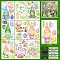 Set of 9 Easter window clings with 56 pieces including gnomes bunnies and colorful eggs - Gnome Bunny Hot Air Balloon Style (FHJ2327) / 9 Pieces Pack