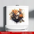 Halloween toilet lid sticker with gothic skull and orange rose design for bathroom decor - Skull and Orange Rose (WSJ33003)