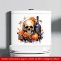 Gothic Halloween toilet sticker featuring skull, orange roses, and pumpkin motifs - Gothic Skull and Bottle (WSJ33004)