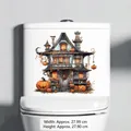 Halloween toilet lid sticker featuring a haunted house and pumpkins, 28x28cm decal - Haunted House and Pumpkins (WSJ33005)