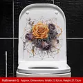 Halloween toilet sticker with yellow and purple roses on spiderweb design, 26x28cm - Spider Web and Roses (WSJ33007)