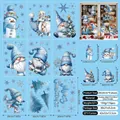 Stickers de Noël bleus pailletés avec bonhomme de neige et gnome en lot de 9 feuilles - Lot de 9 Feuilles / Autocollant de Fenêtre de Noël Bleu Pailleté Argenté