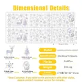 Guía de dimensiones detallada de 6 hojas de pegatinas navideñas láser con medidas - Serie de Elementos de Navidad