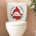 Christmas snowman toilet sticker with red hat and holly wreath for bathroom decor - Christmas Snowman B