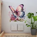Adesivo murale con farfalla viola e dalia rosa, decorazione casa 27,2x27,2 cm - Farfalla Sfumata E Dalia Rosa (CH33010)