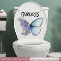 Blue-purple floral butterfly toilet sticker with Fearless text, 28.1x25.8cm size - Flower Fragrance Butterfly Blue Purple (CH33022) / 30x30cm
