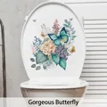 Floral butterfly toilet seat decal with blue butterfly and yellow roses, 25.3x27.9cm - Splendid Butterfly Blue Patterned (CH33014) / 30x30cm