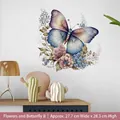 Self-adhesive watercolor blue butterfly and purple flower wall sticker, 28cm x 28cm size - Blue Purple Butterfly And Pink Purple Flowers (CH33006) / 30x30cm