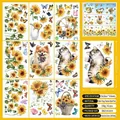 Spring sunflower window stickers set with cartoon cats and dogs double-sided static clings - Spring Window Sticker C10 (Sunflower and Pets)