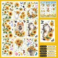 Spring sunflower window stickers set with cartoon cats and dogs double-sided static clings - Spring Window Sticker C10 (Sunflower and Pets)