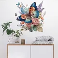 Floral butterfly wall sticker with blue orange butterfly and pink roses 28x28.5cm - Blue Orange Butterfly And Roses (CH33008) / 30x30cm