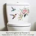 Self-adhesive floral hummingbird wall decal for bathroom decor, pink rose design - Hummingbird Gathering Nectar Pink Roses (CH33067) / 30x30cm